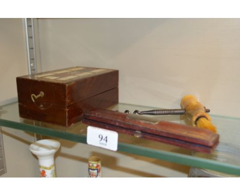 A Victorian silver plated presentation oar in silver mounted case; together with a corkscrew and an inlaid cribbage board 
