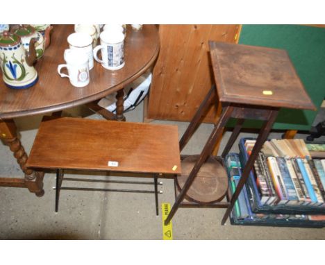 A mahogany two tier plant stand; and a 1970's wooden topped and metal table 