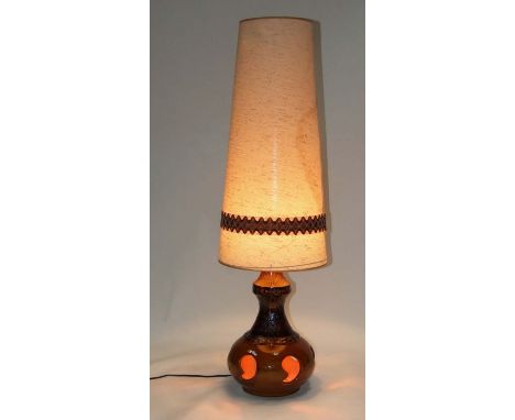 A 1970's West German pottery floor lamp with original shade, approx 130cms high.