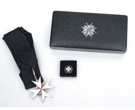 The Order of St John St John's Ambulance Officers Maltese Cross enamel medal and lapel bin, boxed.