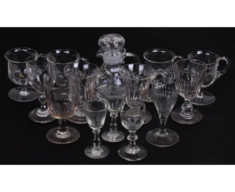 A quantity of assorted ceramics and glass to include ale and cordial glasses; a 19th century blue &amp; white porcelain tea c