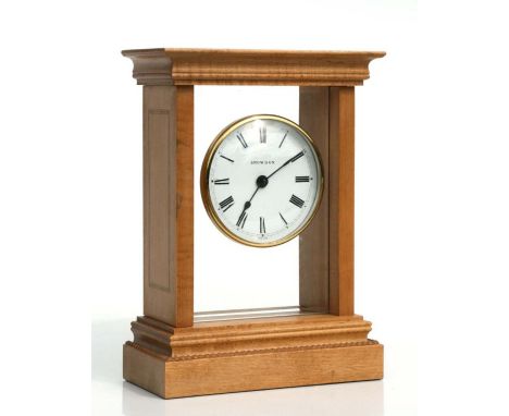 A mantle clock designed by Lord Snowden featuring a Metamec movement, the white dial with Roman numerals and signed 'Snowden'