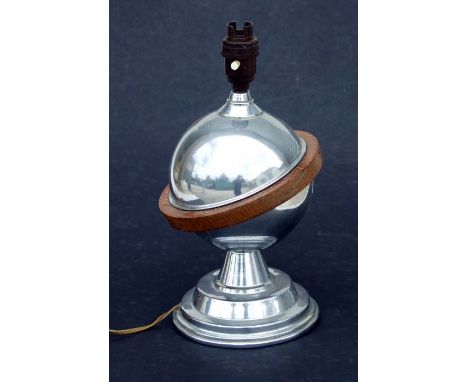 An Art Deco chrome and oak spherical table lamp, approx 26cms high.
