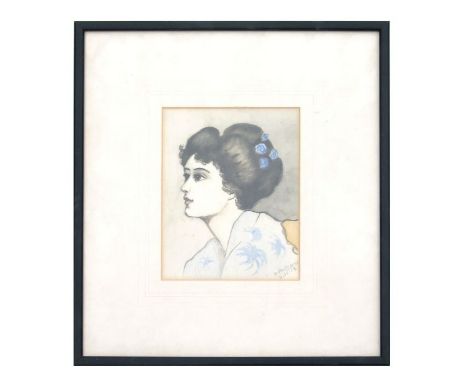 D Pritchard - Portrait of a European Lady in Japanese Style Dress - watercolour, signed &amp; dated '2.11.13' lower right, fr