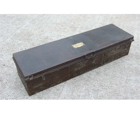 A 19th century lacquered tin Campaign trunk with brass plaque engraved 'H. B. Hohler Esq DL', 105cms wide.