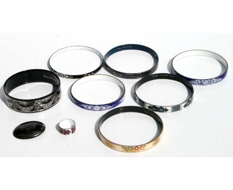 Seven Michaela Frey enamel fashion bangles; together with a similar ring and brooch (9).