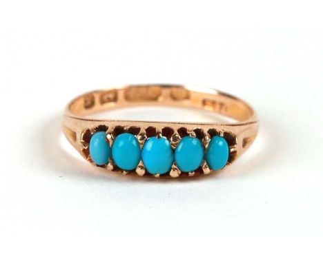 A 14ct gold and five stone turquoise half hoop ring, weight 1.6g, approx UK size 'M'.