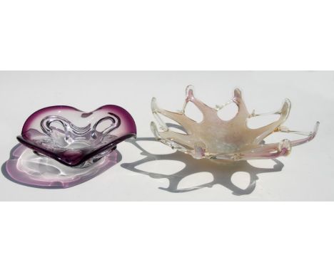 A Vannes French Art glass graduated amethyst tinted glass bowl, 26cms diameter; together with a similar Art glass bowl, 36cms