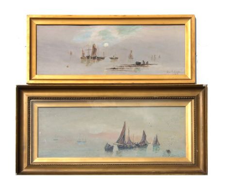 Charles H Scott - Seascape with Fishing Vessels - oil on board, signed lower right; together with its pair, one framed &amp; 