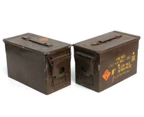 A metal ammunition box for 400 cartridges, 30cms wide; together with another for 450 rounds, 30cms wide (2).