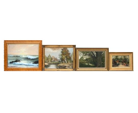 B J Wright - Seascape - oil on board, signed &amp; dated 1984 lower right, framed, 43 by 30cms; together with three other oil