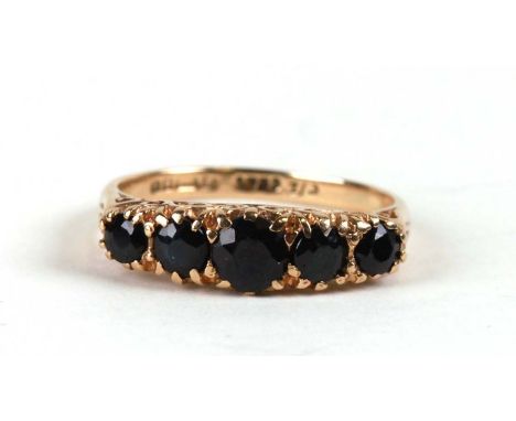 A 9ct gold five stone ring, weight 2.1g, approx UK size 'M'.
