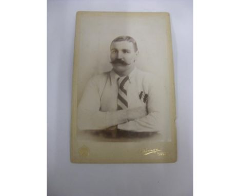 1892 Rugby League, Nobby Kay (Hunslet), a rare cabinet size portrait picture by W Harison of Leeds, on photographers board