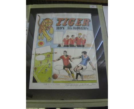Roy Of The Rovers, the original art work for the front cover of the Tiger magazine dated 30/06/1963, as drawn by Paul Trevill