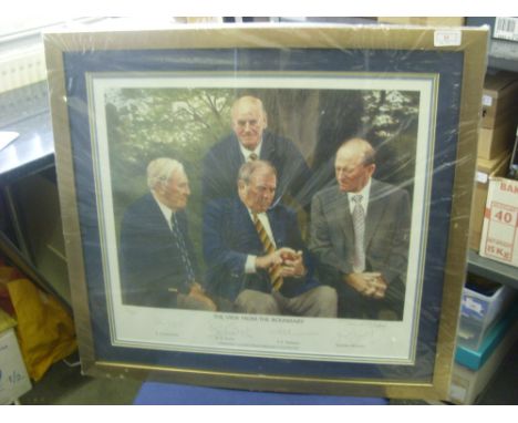 Cricket, The View From The Boundary, a large framed/glazed autographed colour print, signed by R Illingworth, D B Close, F S 