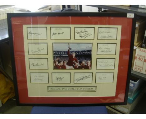 1966 World Cup, The Winners, England, a framed &amp; glazed display of the team, with 12 autographs, all on white cards and m