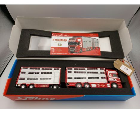 Manufacturer  - Tekno | Description - Scania 620 Rigid & Livestock Trailer - D McGeough | Stock Code - 65844 | Notes - Mint| 