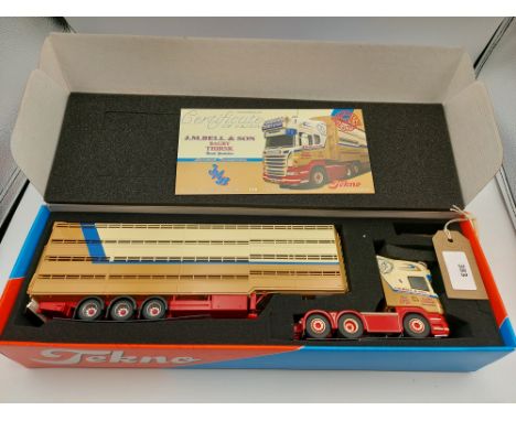 Manufacturer  - Tekno | Description - Scania R6 Topline & Livestock Trailer - J M Bell & Son | Stock Code - 71287 | Notes - M