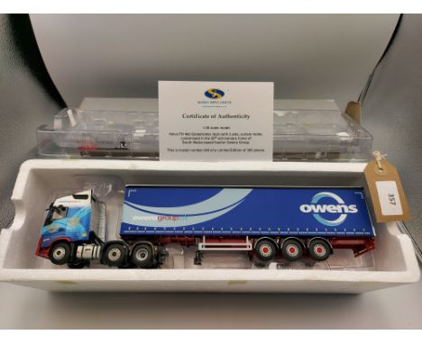 Manufacturer  - WSI | Description - Volvo FH5 Globetrotter & Curtainside Trailer - Owens | Stock Code - 02-2898 | Notes - VGC