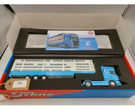 Manufacturer  - Tekno | Description - Scania R730 V8 4x2 & Pezzaioli Trailer - Creggan Transport | Stock Code - 69585 | Notes