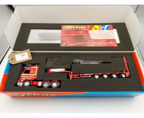 Manufacturer  - Tekno | Description - Scania 143M Streamline & Lowloader Trailer - Sandy Kydd Low Cert Number | Stock Code - 
