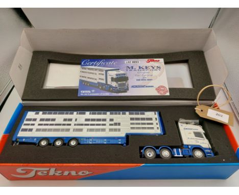 Manufacturer  - Tekno | Description - Scania R-Series Topline & Livestock Trailer - M Keys Transport | Stock Code - 64402 | N