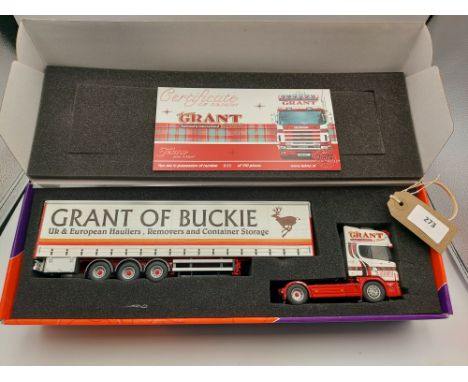 Manufacturer  - Tekno | Description - Scania 4 Series Topline & Curtainside Trailer - Grant of Buckie | Stock Code - 64639 | 