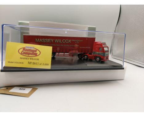 Manufacturer  - Oxford | Description - Volvo FH & Curtainside Trailer - Massey Wilcox | Stock Code - VOL03CS | Notes - VGC - 