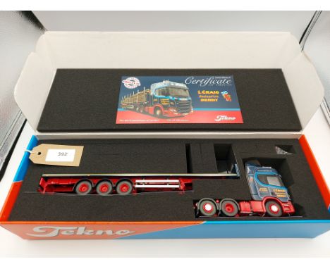 Manufacturer  - Tekno | Description - Scania R-Series Next Gen. Highline & Flatbed Trailer - I Craig Haulage | Stock Code - 7