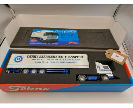 Manufacturer  - Tekno | Description - Scania 113M & Fridge Trailer - Derry Refrigerated Transport | Stock Code - 68490 | Note
