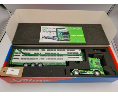 Manufacturer  - Tekno | Description - Scania R6 Topline 4x2 & Livestock Trailer - Chris Waite | Stock Code - 65275 | Notes - 