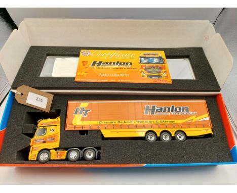 Manufacturer  - Tekno | Description - Mercedes Benz Actros Gigaspace & Curtainside Trailer - Hanlon Transport | Stock Code - 