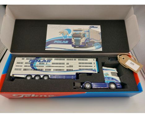 Manufacturer  - Tekno | Description - Scania R620 & Livestock Trailer - Polar International | Stock Code - 67963 | Notes - Mi