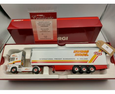 Manufacturer  - Corgi | Description - Scania R Series Topline & Fridge Trailer - Ewing Bros | Stock Code - CC13723 | Notes - 