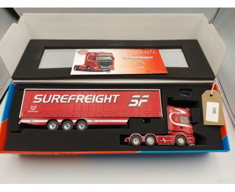Manufacturer  - Tekno | Description - Scania R-Streamline Topline & Curtainside Trailer - Surefreight | Stock Code - 68034 | 