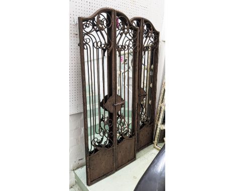 ARCHITECTURAL GARDEN WALL MIRRORS, a pair, gated design, 128cm x 53cm. (2) 