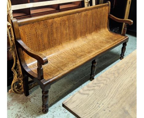 HALL BENCH, 183cm L, Victorian birch with pierced bentwood seat. 