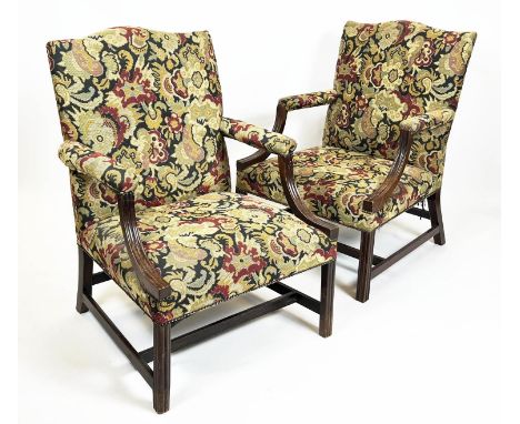 GAINSBOROUGH ARMCHAIRS, 100cm H x 72cm W, a pair, George III manner mahogany in tapestry style upholstery. (2) 
