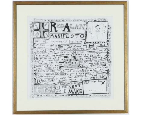 GRAYSON PERRY, Red Alan Manifesto, My favourite artwork is the one I make next, handkerchief, 38cm x 38cm. 