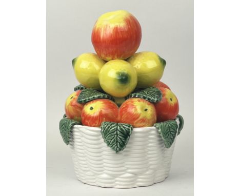 CENTERPIECE, mid-century Italian ceramic in the form of a bowl of fruit, possibly Capodimonte, 29cm H. 
