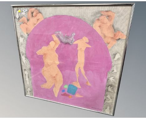 A continental abstract print depicting torsos, 99cm by 99cm.