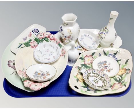 A tray of assorted ceramics to include Maling dishes, Aynsley trinket tray and vase, Poole dish etc 