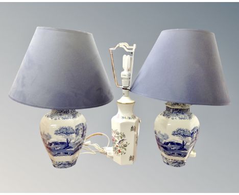 A pair of Spode Italian table lamps with shades, together with a further Aynsley Pembroke table lamp.