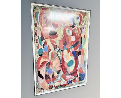 A continental abstract colour print, 53cm by 76cm.