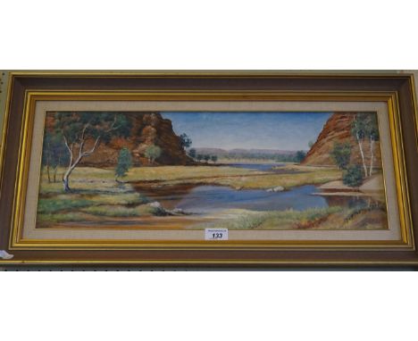 An oil on board by Thelma Joyce Dumpleton 'First Rain Todd River, Alice Springs 1990'