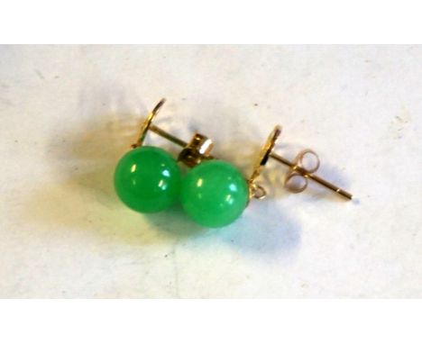 A pair of 14k and jade ear pendants, with Chinese character, weight 2.5g