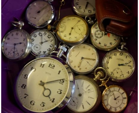A collection of pocket watches , to include; a Goliath Smiths manual wind, Waltham manual wind, Record, H.Samuel and remainin