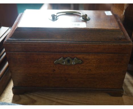 A Georgian mahogany tea caddy of plain rectangular form.