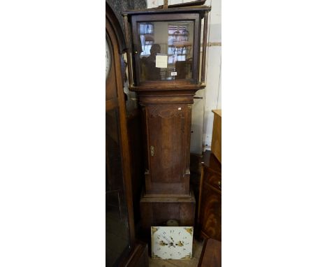 A 19th Century oak cased longcase clock with light painted dial with subsidiary second hand, complete with pendulum.