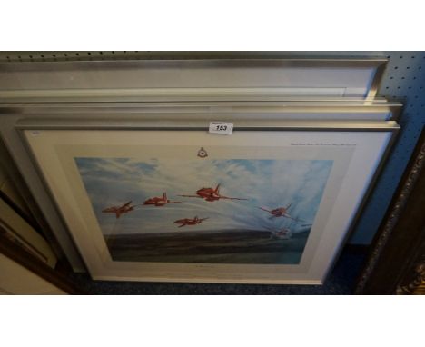 A signed coloured print of 'The Red Arrows', signed by Brian Hoskins, further signed print of 'The Sea Harrier', signed by Da